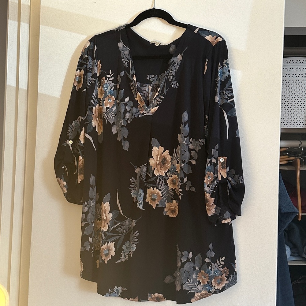 Navy blue flowered tunic